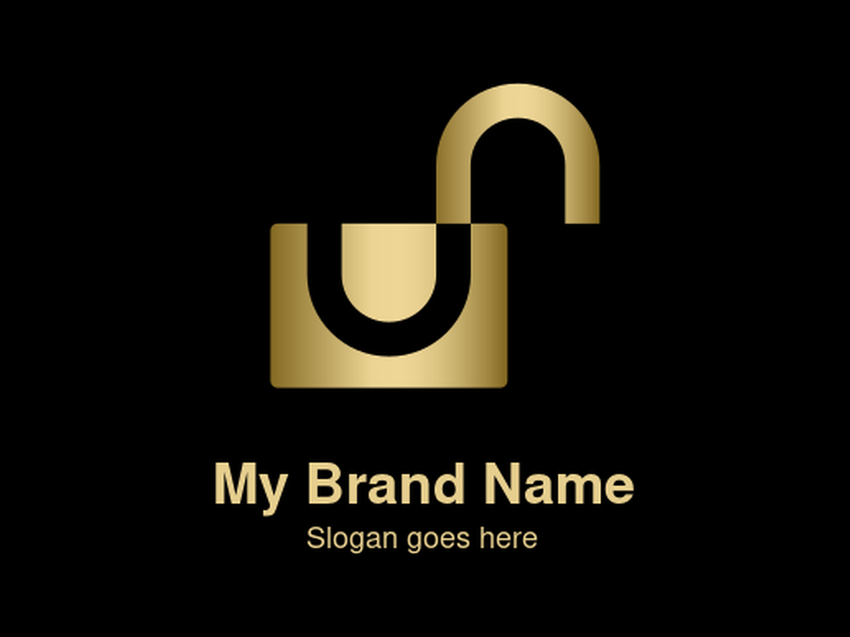 Abstract Golden Unlocked Padlock Icon Logo - Modern Symbol for Security Solutions, Data Access, Digital Freedom, Innovation, and Problem Solving
